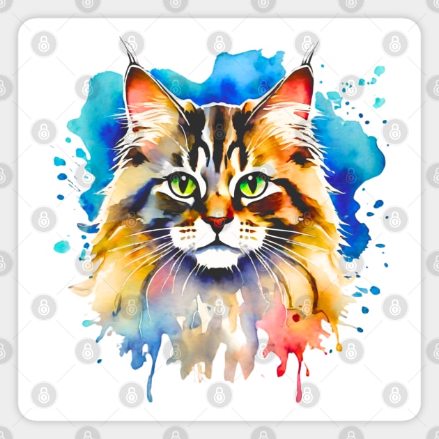 American Long-Hair Cat Watercolor Magnet by Doodle and Things